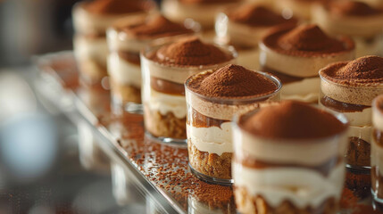 Mirrored Tray with Tiramisu Cups, Espresso Fingers, Mascarpone, and Cocoa Dust