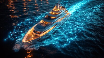 Luxury Yacht with Futuristic Digital Design Generative AI