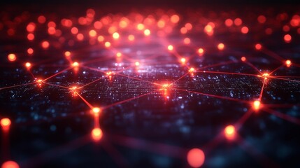 Obraz premium Abstract Network of Red Glowing Nodes Generative AI