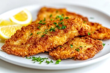 Crispy Fried Chicken Cutlets with Lemon Wedges
