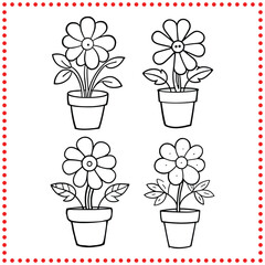 Cute Potted Flower Vector Set   Perfect for Spring Themed Designs, Gardening Logos, and Floral Graphics