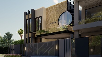 Naklejka premium Modern Villa Exterior design and Front Elevation