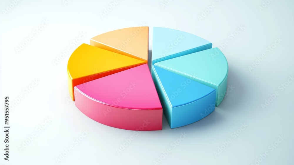 Poster An abstract 3D pie chart with rotating sections, symbolizing dynamic data analysis and business growth, set against a light background.