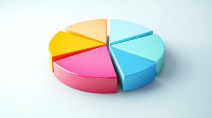 Fototapeta premium An abstract 3D pie chart with rotating sections, symbolizing dynamic data analysis and business growth, set against a light background.