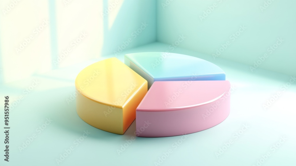 Aufkleber An abstract 3D pie chart with rotating sections, symbolizing dynamic data analysis and business growth, set against a light background.