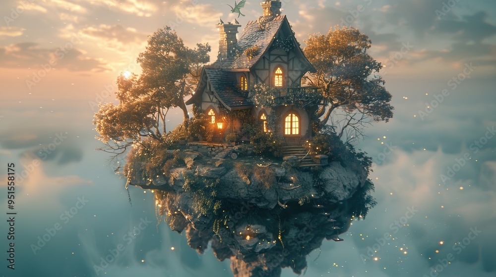 Wall mural Fantasy Cottage on a Floating Island