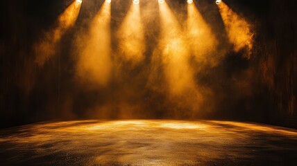 Obraz premium An atmospheric stage with warm lighting and smoky background, perfect for performances and creative displays.