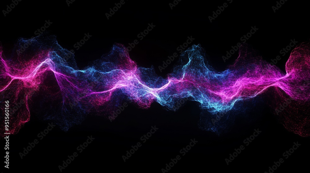 Aufkleber an abstract digital waveform with bright neon colors, set against a black backdrop, symbolizing elec