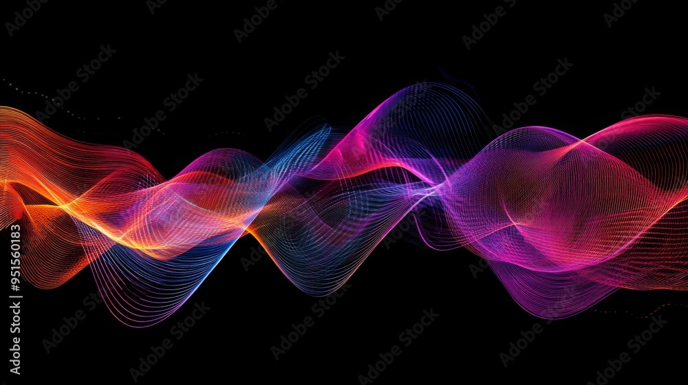 Poster an abstract digital waveform with bright neon colors, set against a black backdrop, symbolizing elec