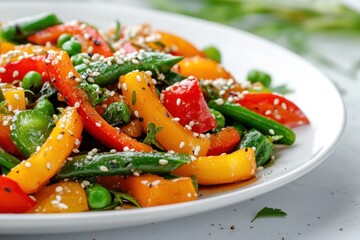 Delicious Stir-Fried Bell Pepper Salad with Green Beans and Sesame Seeds