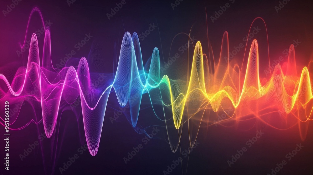 Aufkleber an abstract representation of an ecg waveform with vibrant colors and smooth lines, set against a da