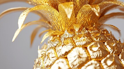 Golden Pineapple: A close-up, high-resolution photo of a glistening golden pineapple, highlighting...