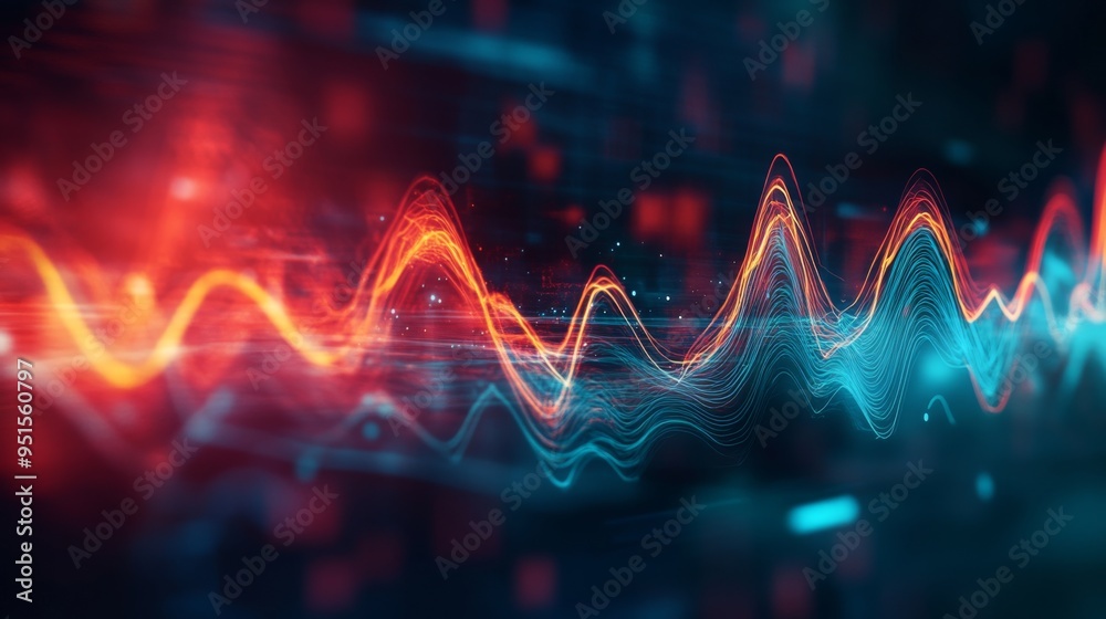 Poster An abstract representation of heart rate waves with a digital effect, illustrating the concept of cardiovascular health and monitoring technology.