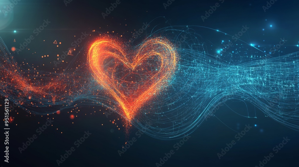 Poster An abstract representation of heart rate waves with a digital effect, illustrating the concept of cardiovascular health and monitoring technology.