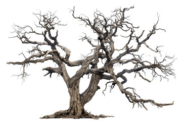 Fototapeta premium Isolated dead tree with gnarled branches against on white transparent background