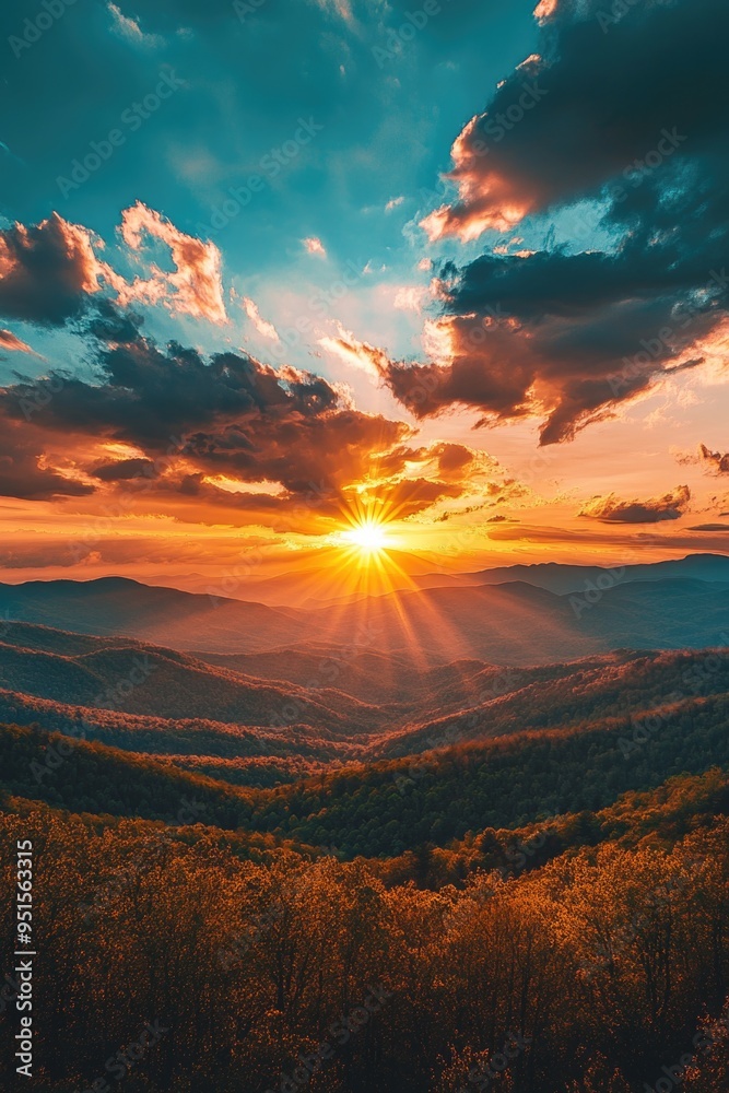 Poster sunset over mountains