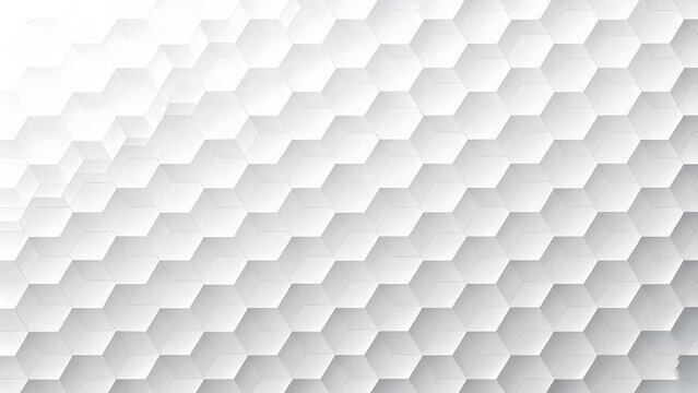 White geometric hexagonal abstract background. Surface polygonal pattern with glowing hexagons,
