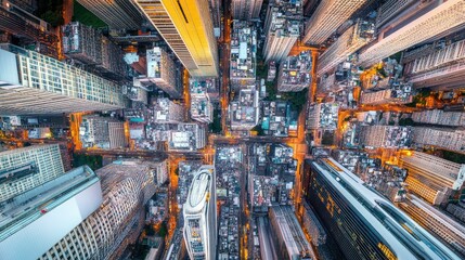 Bottom up view of big modern city urban landscape