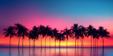 Palm trees silhouettes at colorful sunset background, gradient sunset palm trees wallpaper 