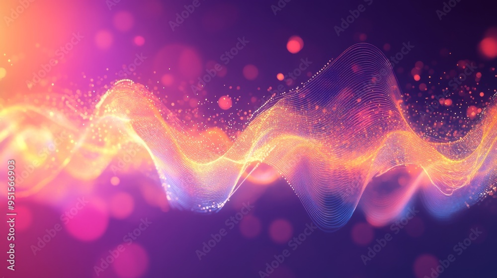 Aufkleber An electric wave visualization with pulsating lines and light particles, set against a gradient background, symbolizing energy flow and frequency.