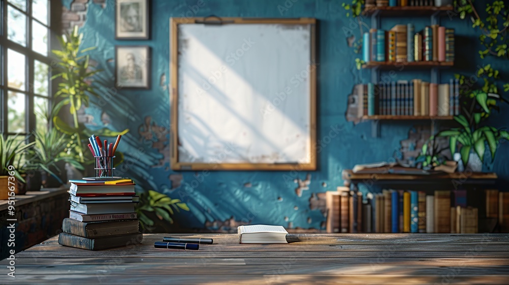 Canvas Prints Rustic Study with Books and Sunlight