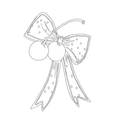 Сute coquette illustration style cherries i with bow. children's colouring page, outline image, thick bold lines, black and white.Vector illustration in funky style. 