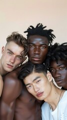 Fototapeta premium Four men with dreadlocks are posing for a photo