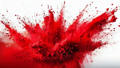 Bright red holi paint color powder festival explosion isolated white background. industrial print concept background. abstract red  holi paint color powder background