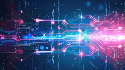 Obraz premium Abstract Digital Technology Background Featuring Futuristic Circuitry in Vibrant Blue and Pink Tones