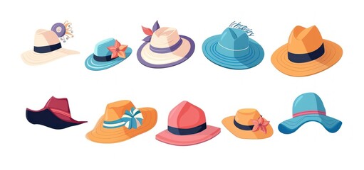 Naklejka premium Collection of Stylish Hats for Summer