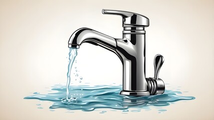 A vector illustration of a realistic-looking stream of water coming from a faucet. Isolated on a white backdrop is the water tap icon.