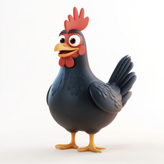 3D cartoon, a cute hen. on a solid white background