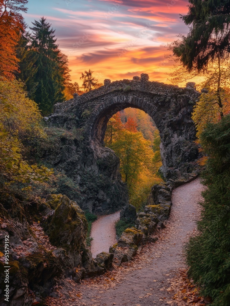 Sticker stone bridge over river