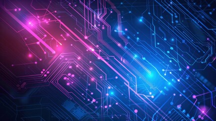 Obraz premium Abstract Digital Technology Background Featuring Futuristic Circuitry in Vibrant Blue and Pink Tones