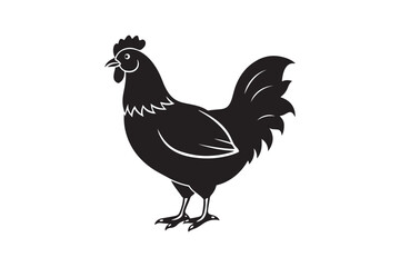 Chicken silhouette vector illustration, Chicken silhouette vector, Chicken silhouette line art