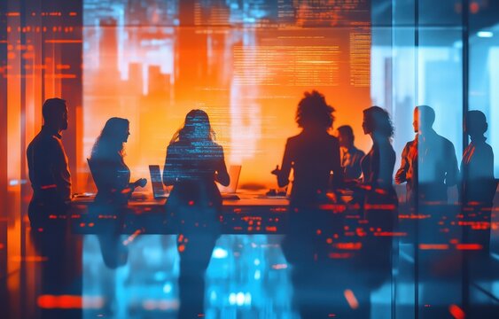 Businesspeople engage in diverse digital business conference