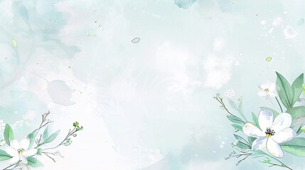 Elegant Vector Illustration: Pastel Blue and Yellow Background with Delicate White Flowers, Light Gray Cloud Patterns, and Hand-Drawn Style for High-Quality Designs