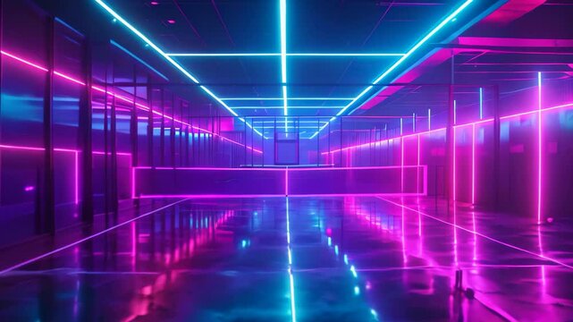 Two people play pickleball on a court illuminated with neon lights, A futuristic interpretation of pickleball with neon lights and sleek design
