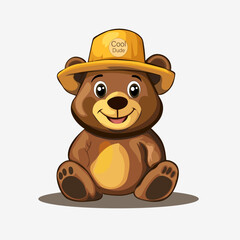 Cartoon Teddy bear with hat isolated on white background.