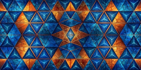 Fototapeta premium Intricate Geometric Tiles Blue Orange Patterns Visual Artistry Design