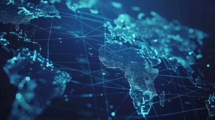 Abstract World Map Depicting Global Network and Connectivity in a Digital Blue Theme