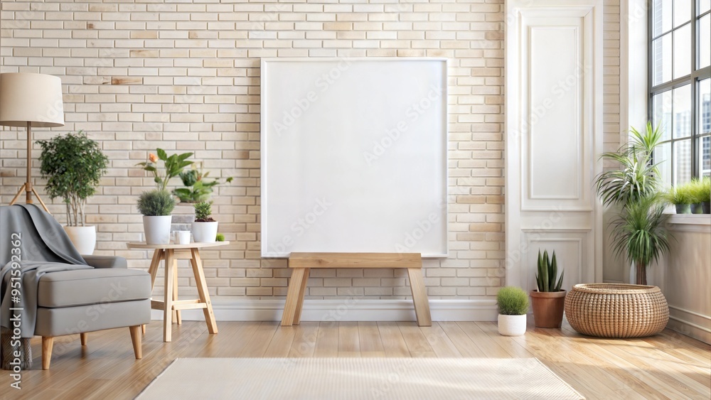 Wall mural mockup of wall banner or poster with blank white interior template for presenting images or illustra