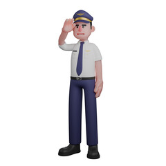 Male Pilot in 3D. A pilot is standing while saluting. Flight Deck Illustration