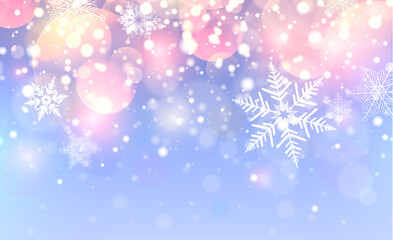 Christmas background with snowflakes, bokeh and lights, winter magic background.