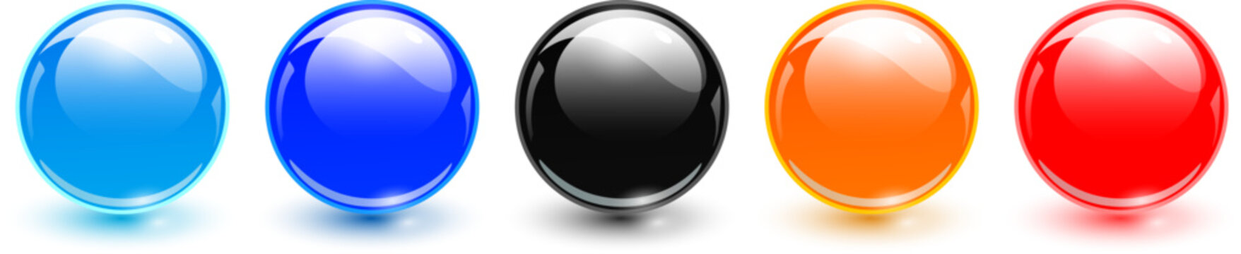 Multicolored glass balls, 3D shiny spheres collection.