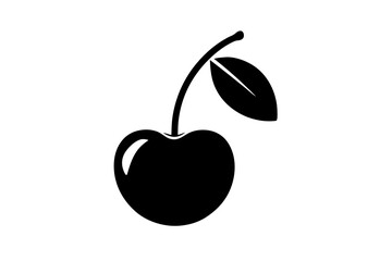 Cherry with leaves silhouette vector illustration 
