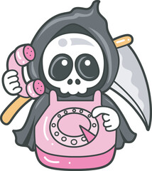 Illustration of cute skull ghost icon.
Funny skull ghost in activities stickers.
Angel of death cute elements.