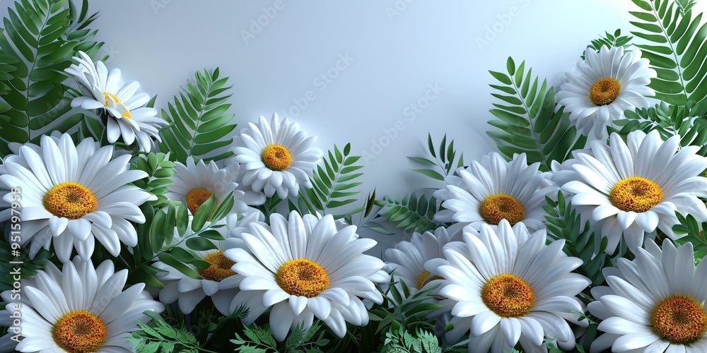 Sticker daisies on a green background