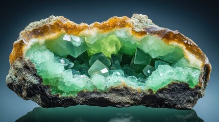 Green Gemstone Cluster Inside Rock