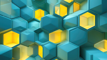 Soft Elegance: Turquoise Blue to Soft Yellow Gradient with Hexagon Pattern